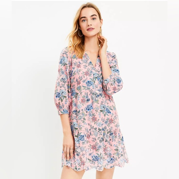 LOFT Dresses & Skirts - LOFT Floral Embroidered Swing Shirtdress